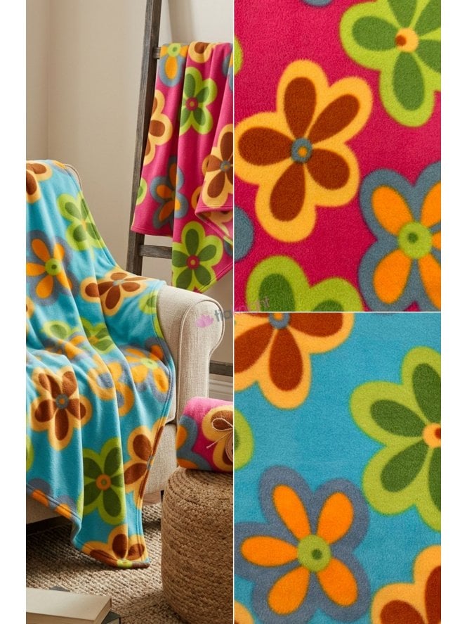 Polar Fleece Anti Pill Washable Soft Fabric- Groovy Blooms SQ1042