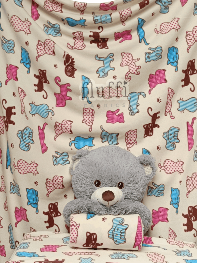 Polar Fleece Anti Pill Washable Soft Fabric- Kitty Cats PF231 MLT