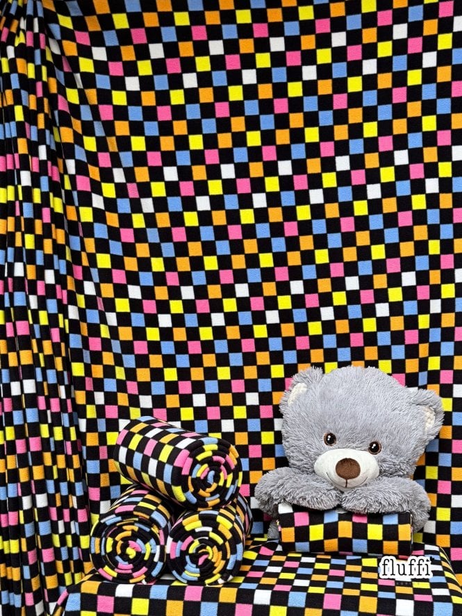 Polar Fleece Anti Pill Washable Soft Fabric- Liquorice Checks SQ1004 MLT
