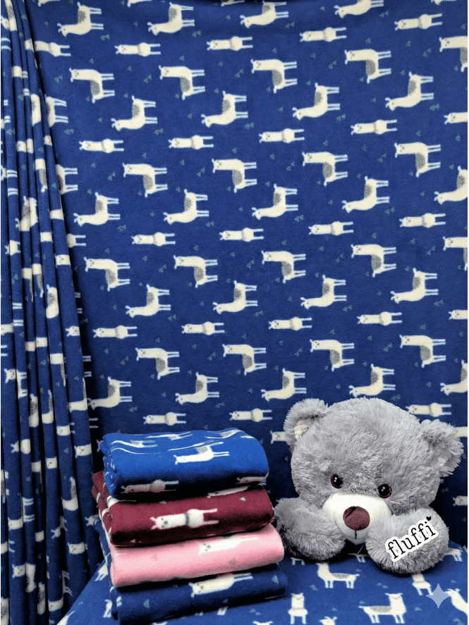 Polar Fleece Anti Pill Washable Soft Fabric- Llama Glama Royal Blue SQ352 RBL