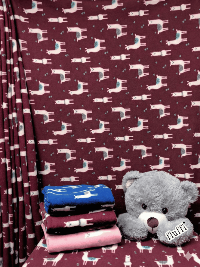 Polar Fleece Anti Pill Washable Soft Fabric- Llama Glama Wine SQ352 WN
