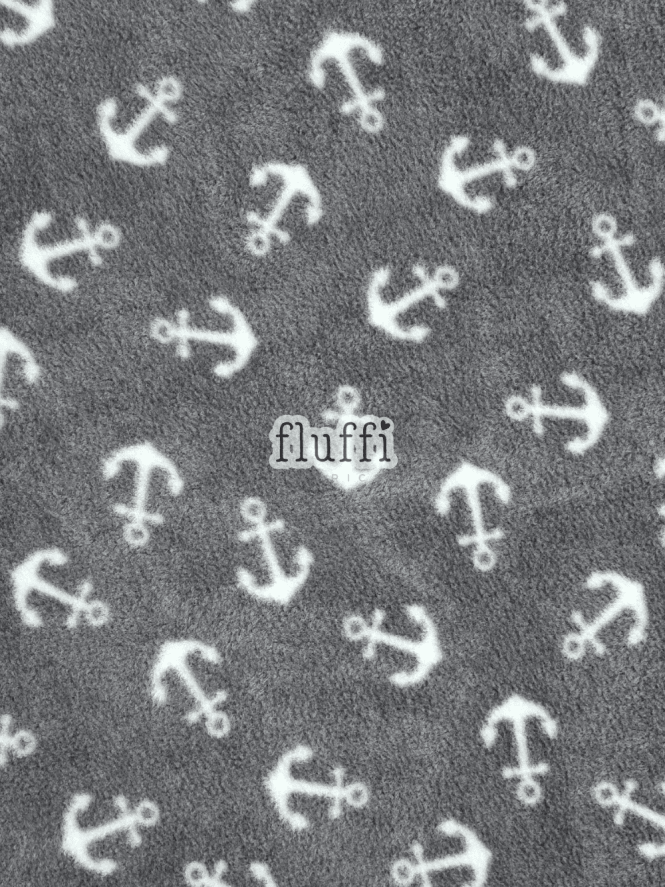 Polar Fleece Anti Pill Washable Soft Fabric- Mini Anchors Grey SQ802 GR