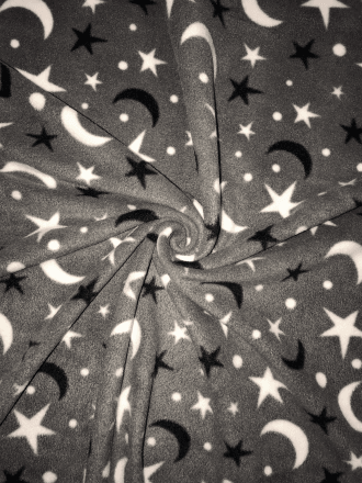 Polar Fleece Anti Pill Washable Soft Fabric- Moon & Stars Grey SQ307 GRWH