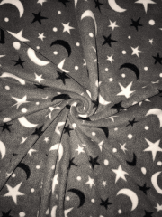 Polar Fleece Anti Pill Washable Soft Fabric- Moon & Stars Grey SQ307 GRWH