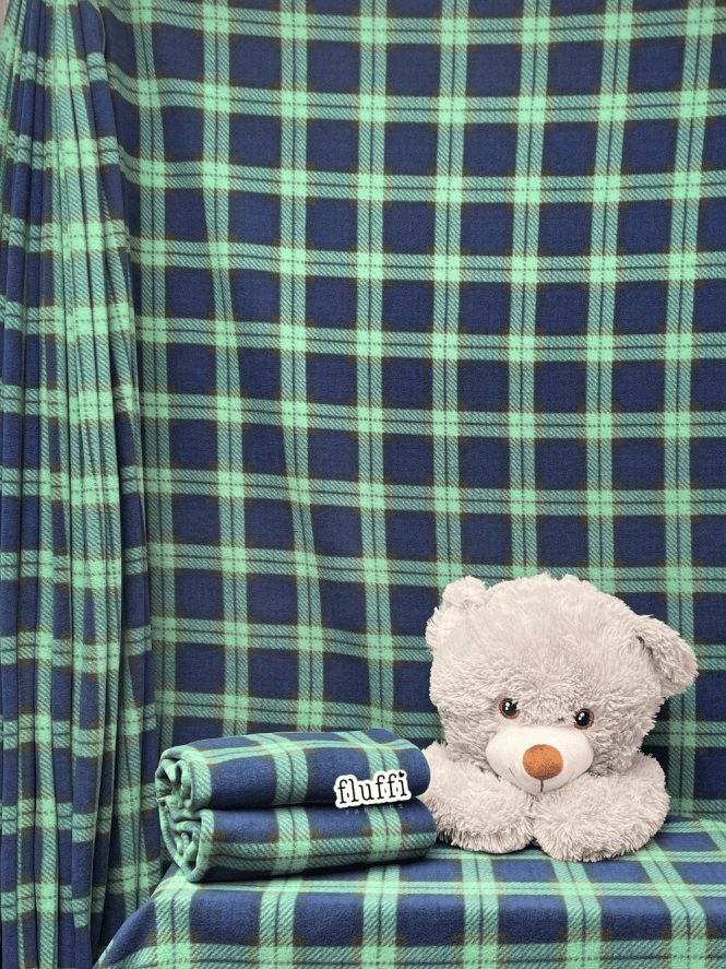 Polar Fleece Anti Pill Washable Soft Fabric- Old School Tartan Navy/Light Green Q1406 NYGRN