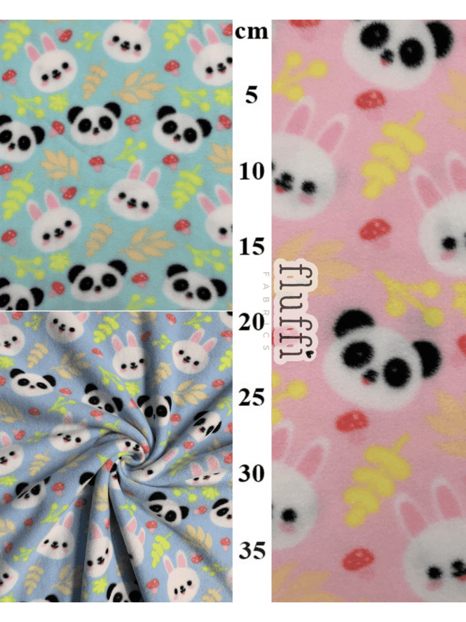 Polar Fleece Anti Pill Washable Soft Fabric- Pandas & Bunnies SQ810