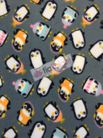 Polar Fleece Anti Pill Washable Soft Fabric- Penguins Grey/Multi SQ226 GRMLT