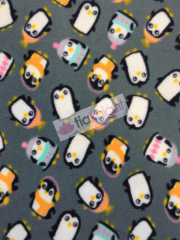 Polar Fleece Anti Pill Washable Soft Fabric- Penguins Grey/Multi SQ226 GRMLT