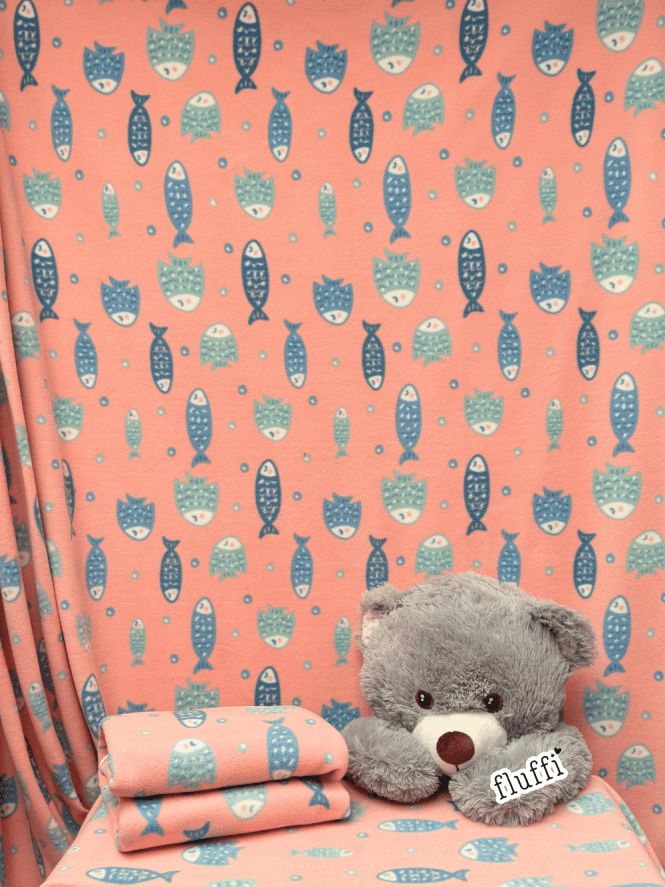 Polar Fleece Anti Pill Washable Soft Fabric- Pink Fishes SQ611 PNBL