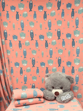 Polar Fleece Anti Pill Washable Soft Fabric- Pink Fishes SQ611 PNBL