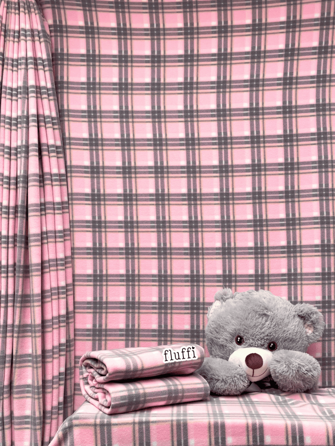 Polar Fleece Anti Pill Washable Soft Fabric- Pink/Grey Tartan SQ538 PNGR