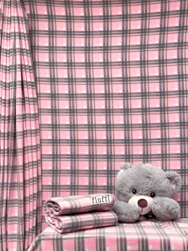 Polar Fleece Anti Pill Washable Soft Fabric- Pink/Grey Tartan SQ538 PNGR