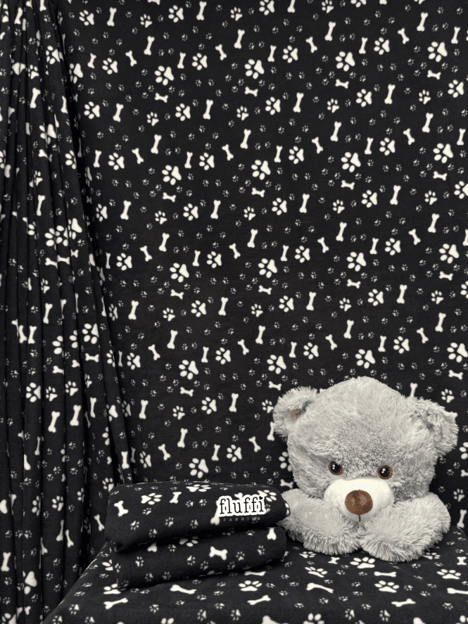 Polar Fleece Anti Pill Washable Soft Fabric- Pose & Paws Black SQ288 BK