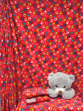 Polar Fleece Anti Pill Washable Soft Fabric- Red/Multi Paws Q396 RDMLT