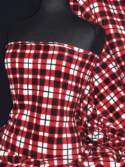 Polar Fleece Anti Pill Washable Soft Fabric- Red/White/Black Tartan Q1305 RDWHBK
