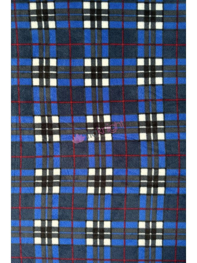 Polar Fleece Anti Pill Washable Soft Fabric- Royal Blue Checks SQ894 RBLWHT