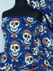 Polar Fleece Anti Pill Washable Soft Fabric- Royal Blue Pirate Skulls Q1083 RBL
