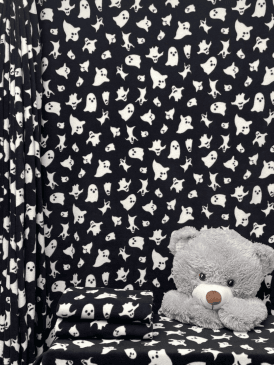 Polar Fleece Anti Pill Washable Soft Fabric- Scream Ghosts SQ899 BKWHT