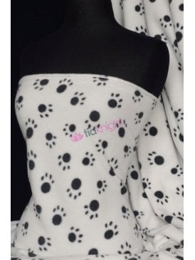 Polar Fleece Anti Pill Washable Soft Fabric- White/Black Paws Q396 WHTBK