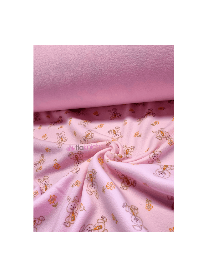 Polar Fleece Double Sided Anti Pill Washable Soft Fabric- Easter Bunnies Baby Pink SQ684