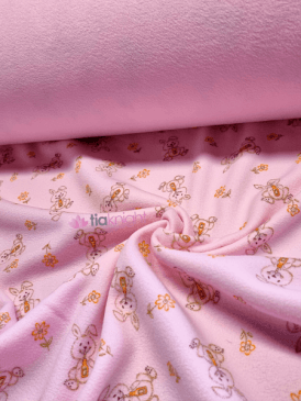 Polar Fleece Double Sided Anti Pill Washable Soft Fabric- Easter Bunnies Baby Pink SQ684