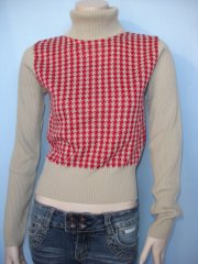 Polo Neck Red Dog Tooth Ladies Jumper (CV45)