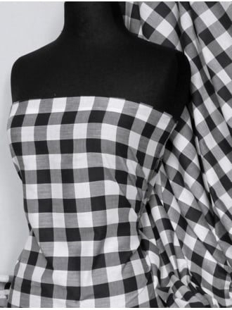 Poly Cotton Material- Black Gingham Q561 BKWHT