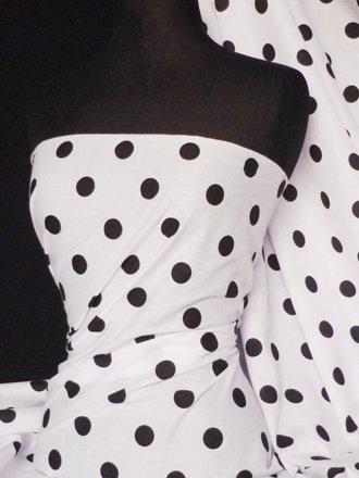 Poly Cotton Material- Black Polka Dots Q708 BK
