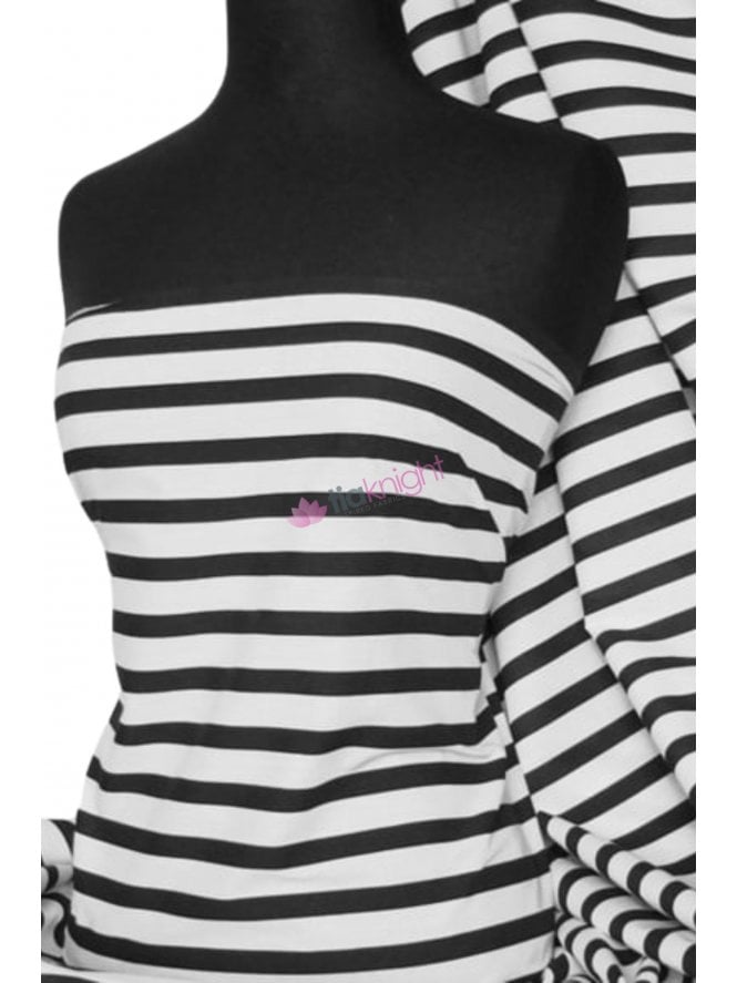 Poly Cotton Material- Black/White Vertical Stripe Q1015 BKWHT
