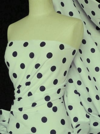 Poly Cotton Material- Cream/ Navy Polka Dots Q708 CRMNY