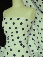 Poly Cotton Material- Cream/ Navy Polka Dots Q708 CRMNY