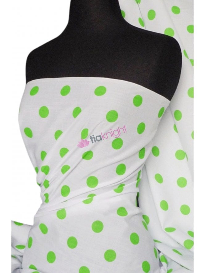 Poly Cotton Material- Lime Polka Dots Q708 LM