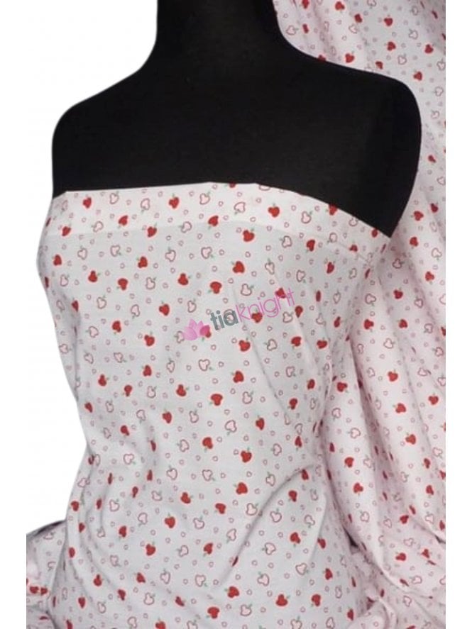 Poly Cotton Material- Love Apples Q1014 RDWHT