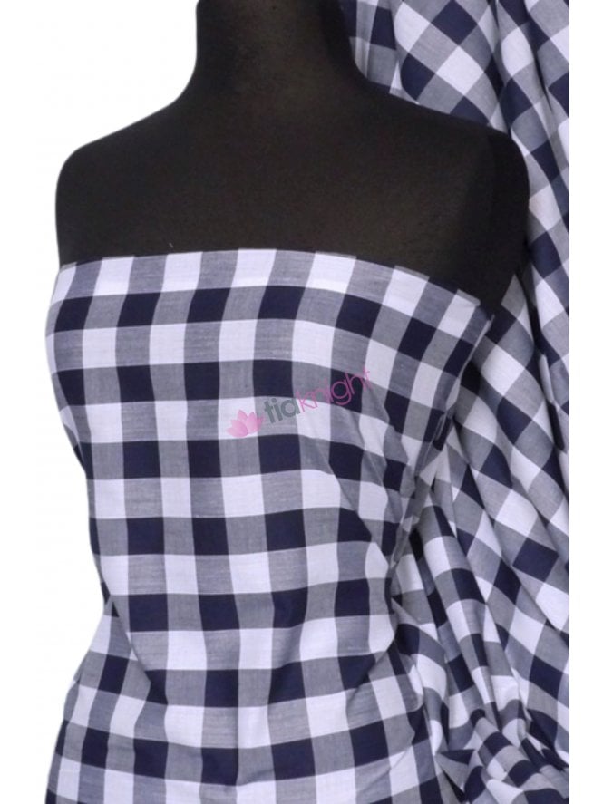 Poly Cotton Material- Navy Gingham Q561 NYWHT