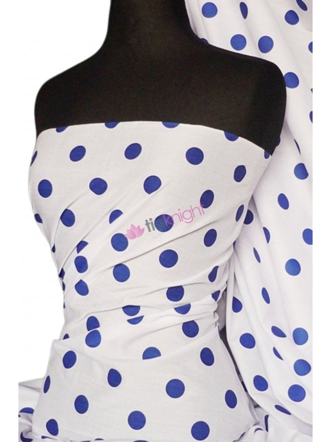 Poly Cotton Material- Royal Blue Polka Dots Q708 RBL