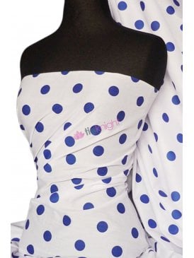 Poly Cotton Material- Royal Blue Polka Dots Q708 RBL