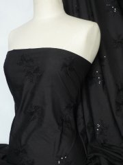 Poly Cotton Sequins Embroidered Material- Black Flower Q1265 BK