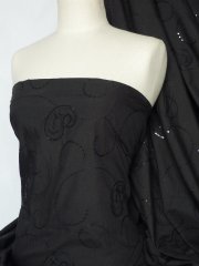 Poly Cotton Sequins Embroidered Material- Black Paisley Q1264 BK