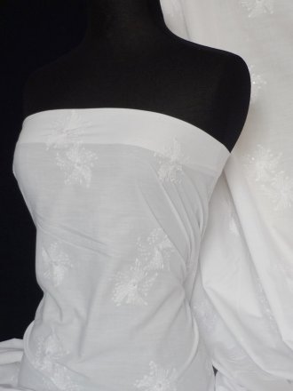 Poly Cotton Sequins Embroidered Material- White Flower Q1265 WHT