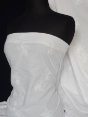 Poly Cotton Sequins Embroidered Material- White Flower Q1265 WHT