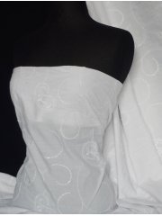 Poly Cotton Sequins Embroidered Material- White Paisley Q1264 WHT