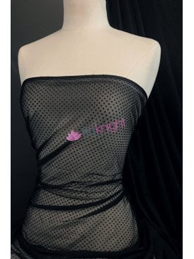Poly Mesh Flocking Print Sheer Stretch Material - Black SQ470 BK