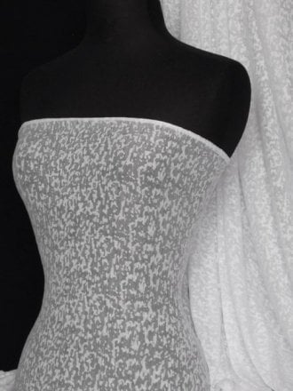 Poly Viscose Burn Out Light Weight Fabric- White Animal Q531 WHT