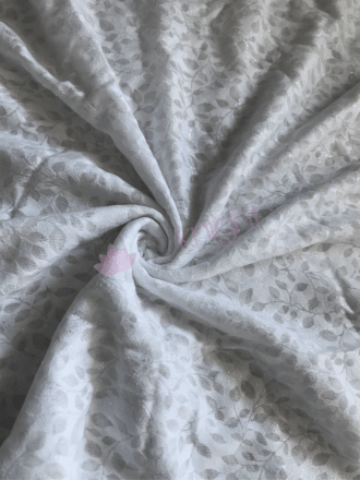 Poly Viscose Burn Out Light Weight Fabric- White Shimmer Leaves Q1211 WHT
