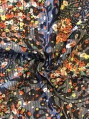 Poly Viscose Light Weight Sheer Burnout Stretch Fabric- Navy/Multi Floral Q1207 NYMLT