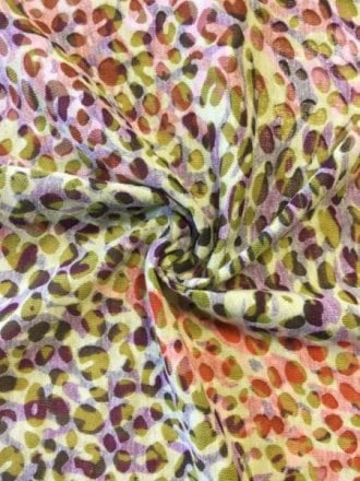 Poly Viscose Light Weight Sheer Burnout Stretch Fabric- Orange/Green Animal Q1203 ORMLT