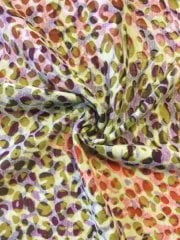 Poly Viscose Light Weight Sheer Burnout Stretch Fabric- Orange/Green Animal Q1203 ORMLT