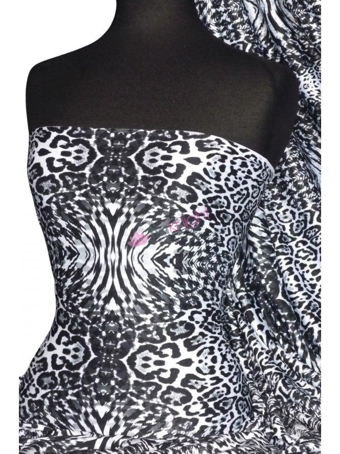 Poly Viscose Light Weight Sheer Fabric- Nina Black/White Animal VSCP14 BKWH