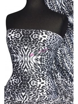 Poly Viscose Light Weight Sheer Fabric- Nina Black/White Animal VSCP14 BKWH