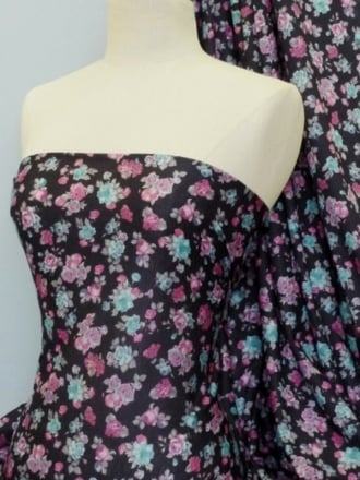Poly Viscose Light Weight Sheer Fabric- Pink/Blue Rose Q735 PNBL